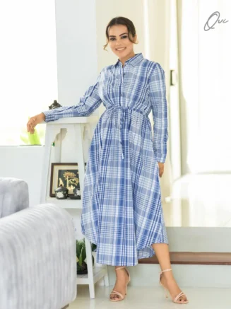 Cotton Check Fabric Shirt Dress